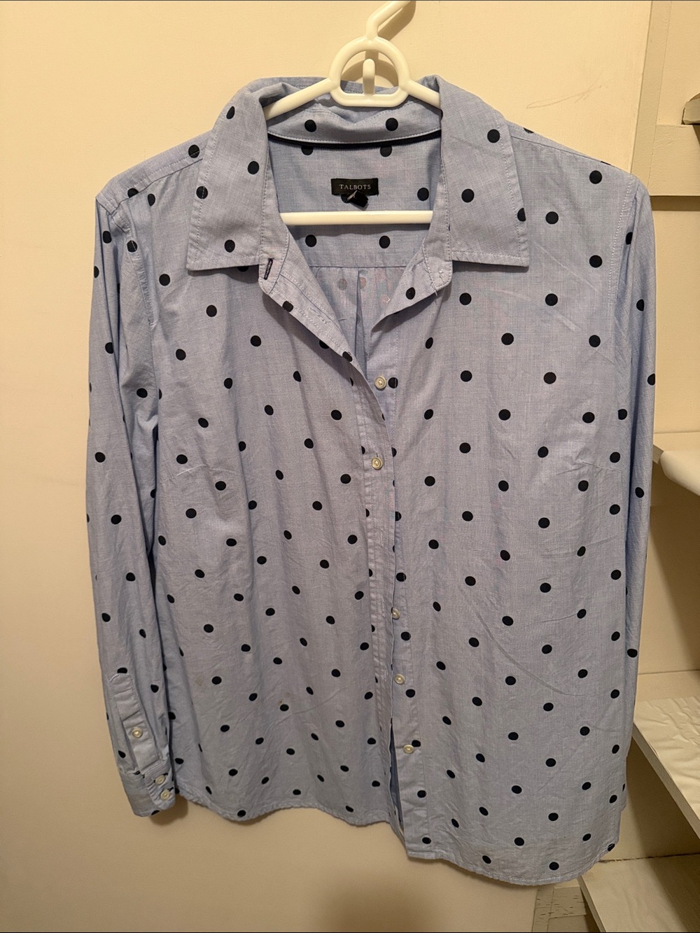 Talbots Light Blue Shirt with Navy Polka Dots